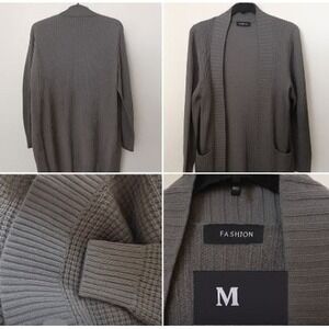 W. Fashion sz M Women Open Longline Cardigan Green Round‎ Trim